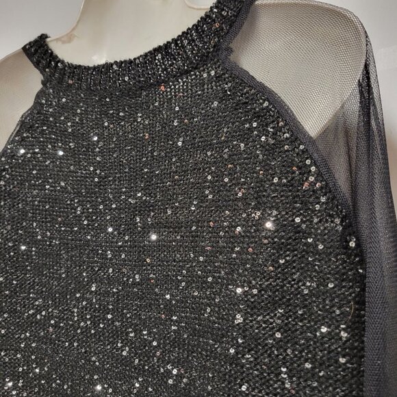 Jeune Jeunesse Black Shimmering Long Sleeve Blouse Top - Picture 4 of 10